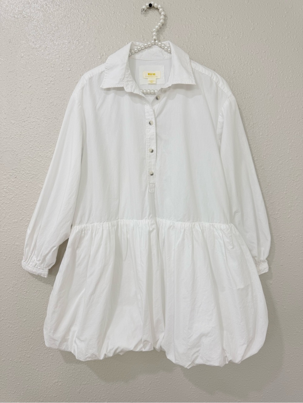 Anthropologie Maeve Bubble Hem Shirt Dress in White size XS-S - Picture 2 of 10